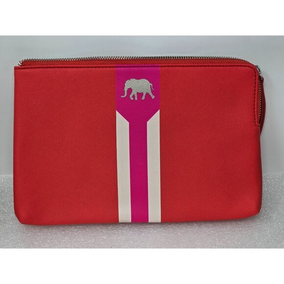 Stella & Dot Red Clutch With Pink & White Elephant Stripe Design Hello Gorgeous - Picture 1 of 3